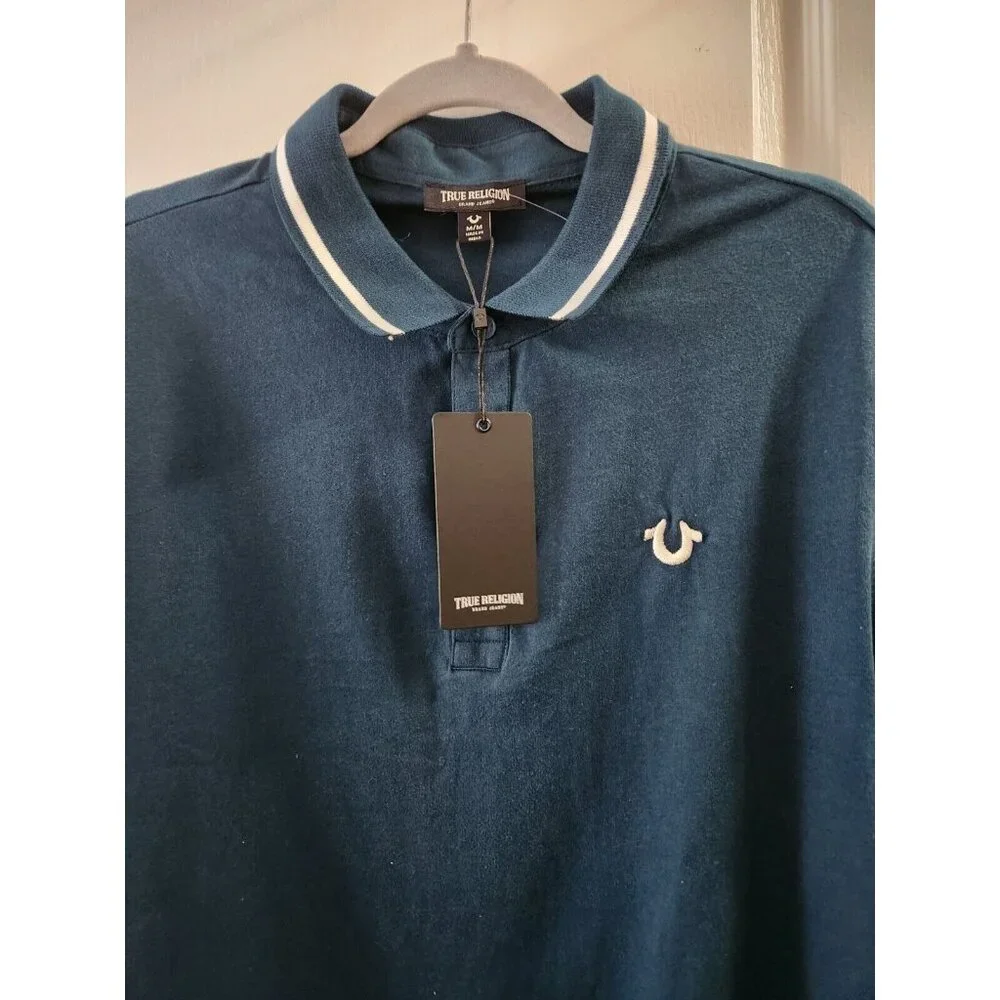 True Religion Polo Shirt Mens‎ Green Short Sleeve Collared Neck Classic Size M